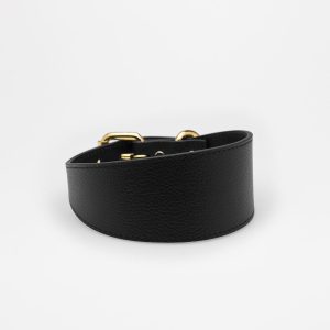 Collier en cuir noir pour chien lévrier